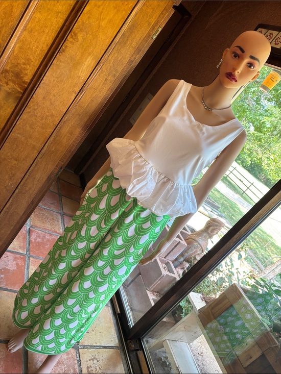 Tina Turk Pants - Green Scallop-Pattern Wide Leg Pants each item sold separate